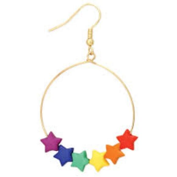 Pride Rainbow Wire Hoop Earrings with Star Beads‎ - Picture 1 of 2